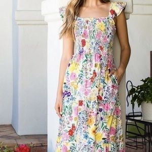 THML floral smocked maxi dress women’s size large